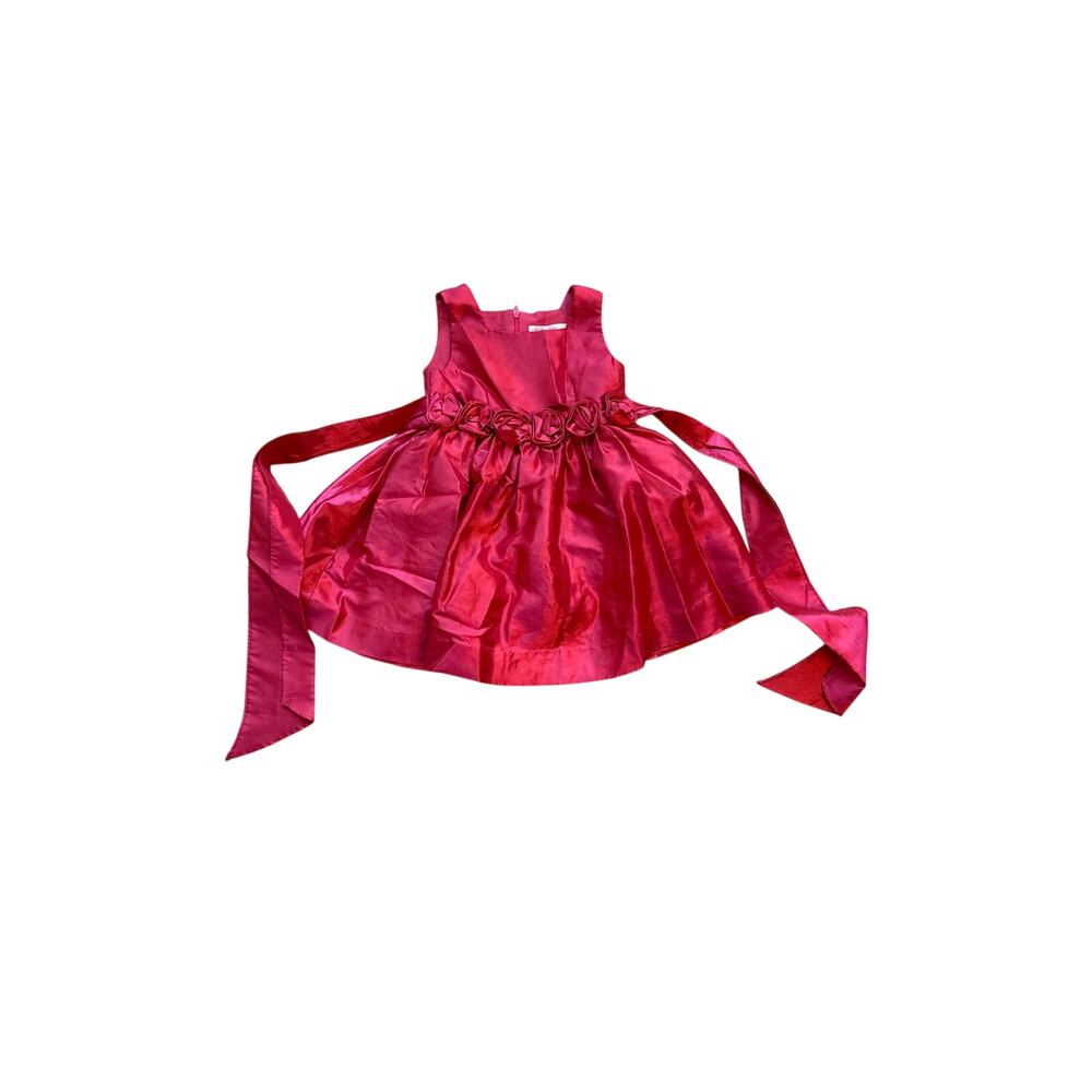 Beau Girls Red-Pink Satin Formal Dress Toddler 2T 3T Rosette Sash Holiday Party